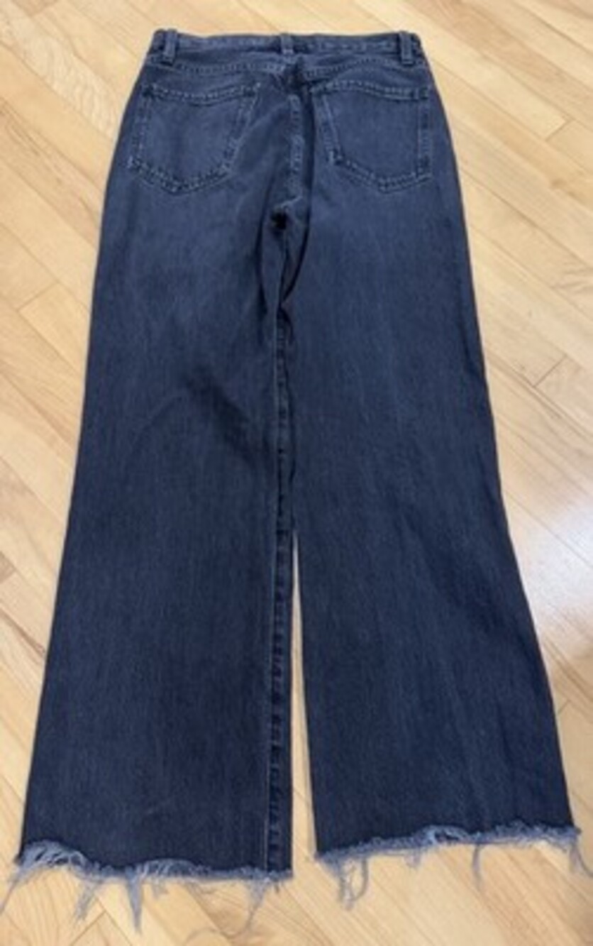 FRAME le Original Wide Leg Raw Hem Jeans In Inkwell Size 26 Le Jane Crop Black - Picture 2 of 4
